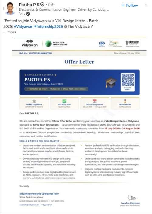 Partha P S – Vidyawan student review